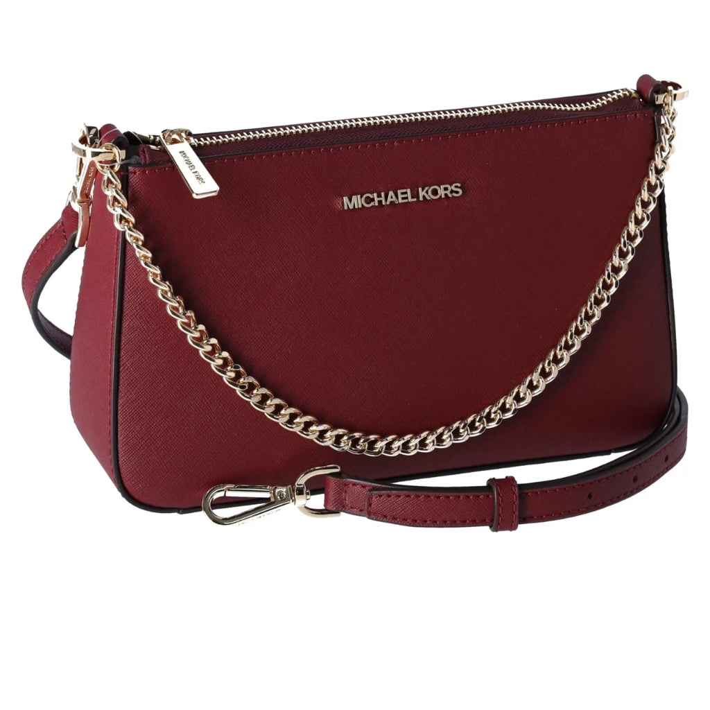 Michael Kors Jet Set Travel Pochette zippee moyenne en cuir cerise fonce