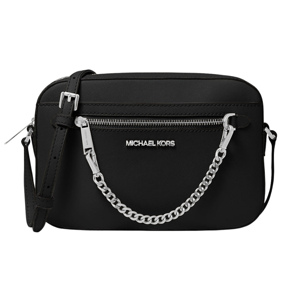 Michael Kors Jet Set Large Crossbody Bag Black with Silver Hardware Dazigno