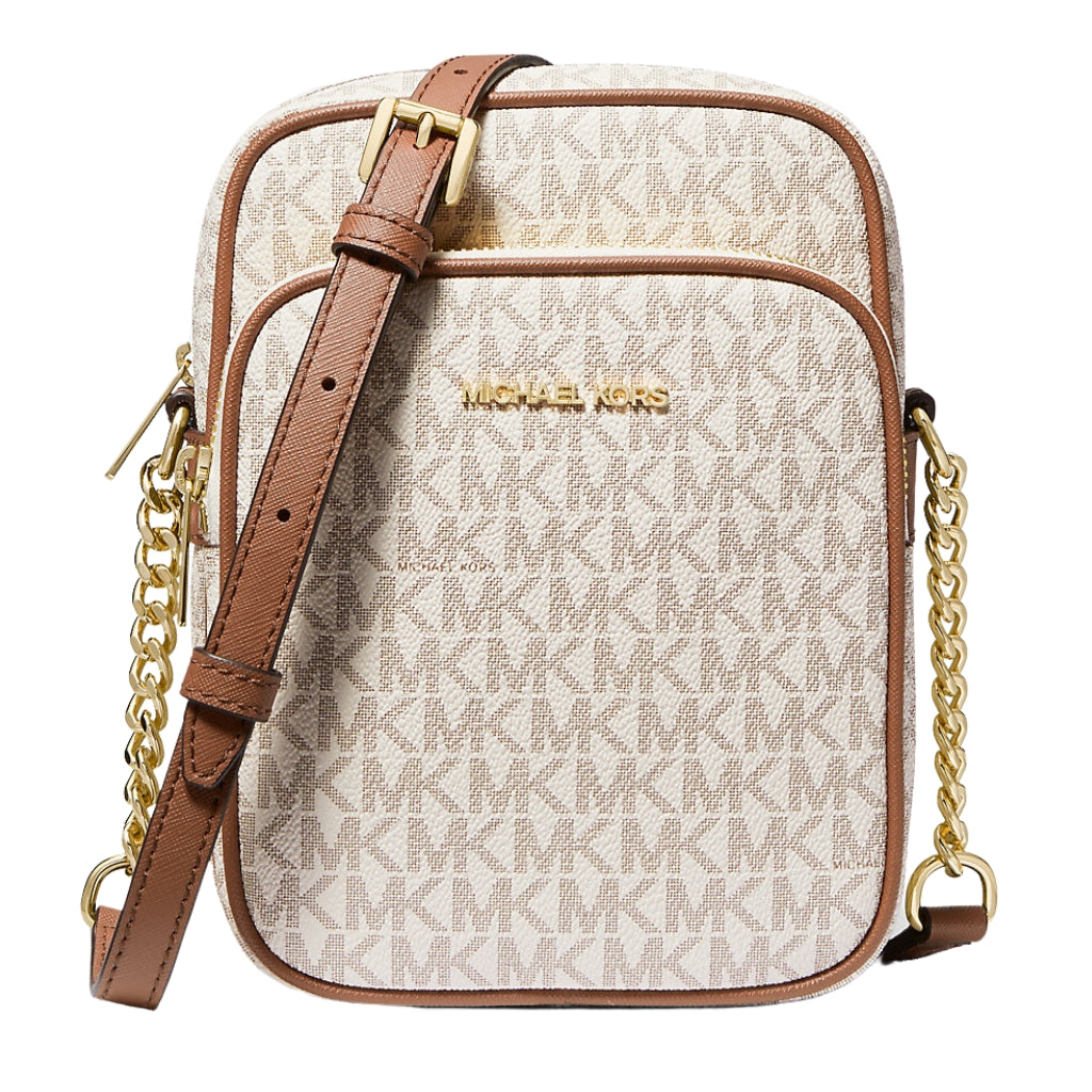 Michael Kors Jet Set Sac a bandouliere avec logo moyen North South Travel Signature Flight Vanille