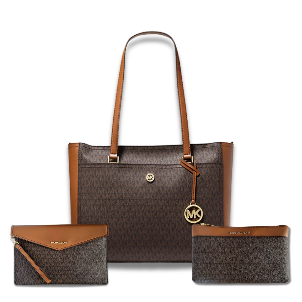 Michael Kors Maisie Brown 3 in 1 Tote Handbag Set Brown Dazigno